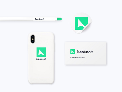 Aeolusoft - logo adaptivity on stationery adaptive adaptive design brand identity branding businesscard case clean corporate iphone logo mark modern pen phone case sticker