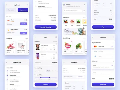 Grocery e-commerce - Mobile app 2021 trend app app design checkout e commerce app e commerce design e commerce shop grocery app grocery store minimal clean app design mobile app design orders page payment form shopping app shopping cart ui user experience user interface design user interface ui ux