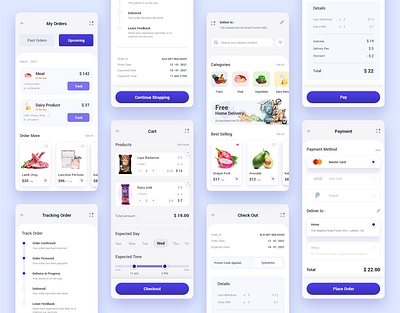 Grocery e-commerce - Mobile app 2021 trend app app design checkout e commerce app e commerce design e commerce shop grocery app grocery store minimal clean app design mobile app design orders page payment form shopping app shopping cart ui user experience user interface design user interface ui ux