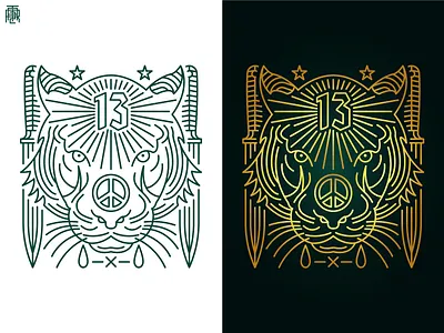 Sumatran Tiger 13 band merch dagger gold hiphop indonesia line lineart merch merchandise monoline peace star sumatra tattoo thirteen tiger tshirt tshirt design