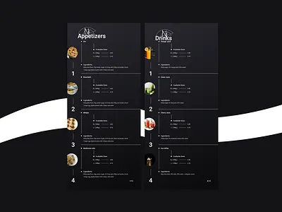 Restaurant Menu branding concept dark theme design drinks flyer food logo minimalistic prototype restaurant vector