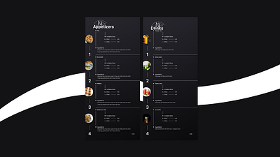 Restaurant Menu branding concept dark theme design drinks flyer food logo minimalistic prototype restaurant vector