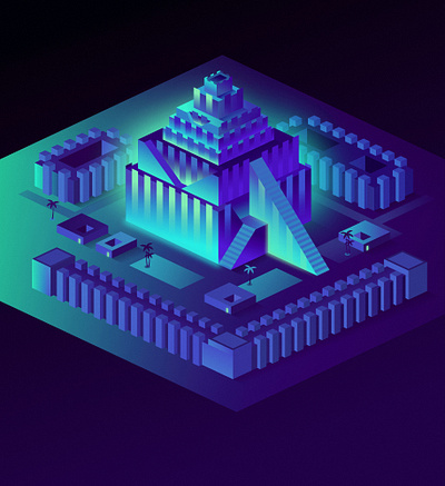 Tower of Babel 80s affinitydesigner cyberpunk future futuristic glow isometric neon outrun retrowave vector