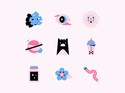 🐈🌙☀️ bubble tea design system flat geometric halloween icon set illustration vector witch