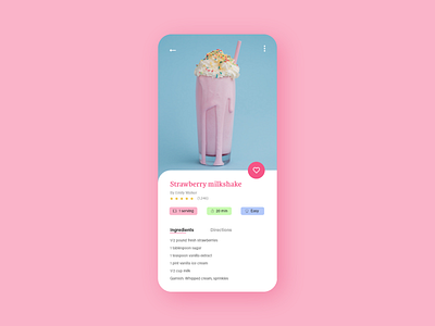 #DailyUI #040 - Recipe 040 adobe xd app daily ui dailyui dailyuichallenge design dessert food milkshake mobile mobile ui pastel colors pastels recipe recipes app ui ux