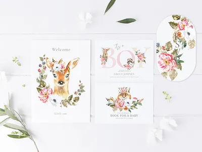 Woodland Animals Baby shower, its a boy invitation,greeting car baby animals baby shower baby shower design baby shower ideas creative market cute animal cute character deer deer illustration easter illustration nursery decor printable rsvp card stag stationery design vintage watercolor woodland animal