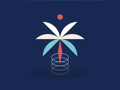 Oasis blue desert illustration moon oasis palm palm tree sun