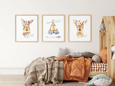 Woodland animals Easter bunny Wall art, nursery decor, deer animal be brave boho boho animals boho watercolor card deer easter easter bunny forest illustration nursery poster stag teepee vintage wall art watercolor woodland woodlands