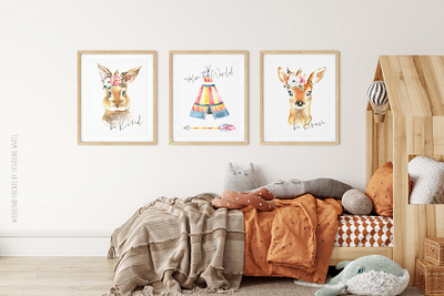 Woodland animals Easter bunny Wall art, nursery decor, deer animal be brave boho boho animals boho watercolor card deer easter easter bunny forest illustration nursery poster stag teepee vintage wall art watercolor woodland woodlands