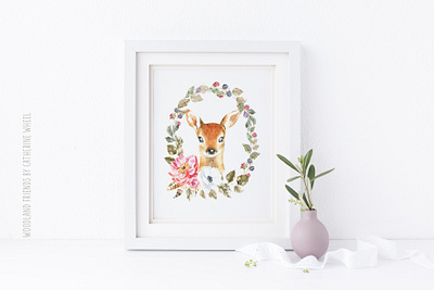 Woodland forest Animals clipart, watercolor illustration, deer animal baby shower card deer greeting card illustration invitation nursery peony pet portrait poster poster design printable stag stationary stationery wall art watercolor woodland