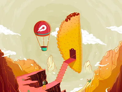 travel to the center of the food balloon clouds empanada food globe illsutration illsutrator mountain process sky travel