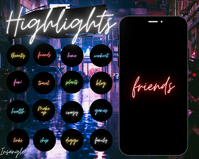 Neon Instagram highlight covers highlight ig instagram instagram highlights mobile neon neon light night social media social media design