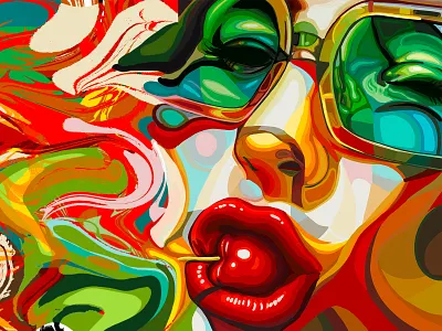 Cherry Bomb 70s branding cherry design digital art digital illustration digital painting funk funky groovy icon portrait web women