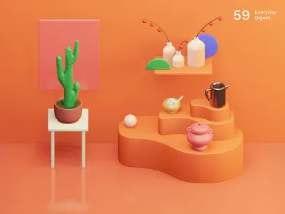 Still life 26 | Everyday object 3d 3d scene colors composition decor illustration interior design objects room still life