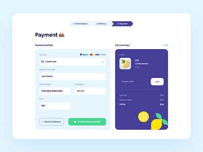 Checkout - Daily UI 🍋 blue checkout creditcard design ecommerce illustration lemon minimalism purple shop ui ux webapp