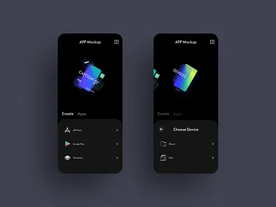 Design concept for Mockup App app card dark minimal ux