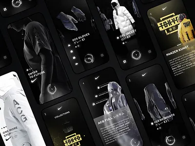 Nike futuristic clothing app clothes cyberpunk dark mode futurist glassmorphism minimal mobile nike uidesign