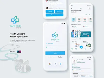 Safe Care app design doctor app healthcare healthcare app hospital mobile app mobile app design mobile ui