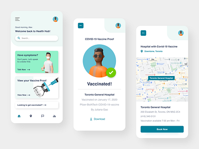 COVID-19 - Vaccine Proof & Health Support App clinic coronavirus covid 19 covid 19 covid19 health app healthcare healthcare app hospital hospital app medical medical app mobile app mobile app design mobile design mobile ui ui ui ux vaccine