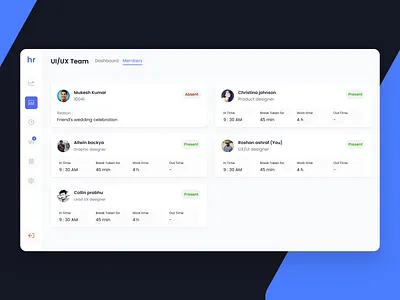 HRMS - My team clean employee management hrms time tracker timesheet ui uidesign ux design work log