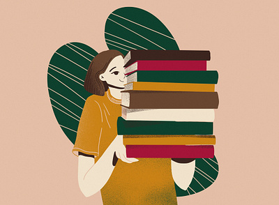 Studying books bookstore character girl character girl illustration girl portrait illustration procreate student study texture