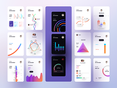 +40 Graphs in Daility 2 UI Kit app calories challenge chart clean colors dark data design friend graph ios kit light minimal mobile mobile app sport ui workout