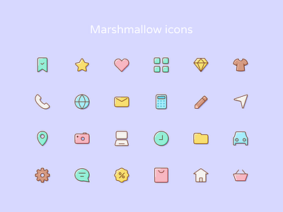 Marshmallow icons cartoon design essentials glass icons lines style svg unicorn