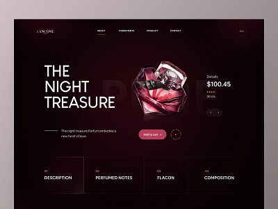 Lancôme perfumes landing page 2021 trend besnik dark ui dark webdesign header header design landing page modern web design perfume product product landing page productdesign prototype uiux uiux design agency uxdesign web ui webdesign