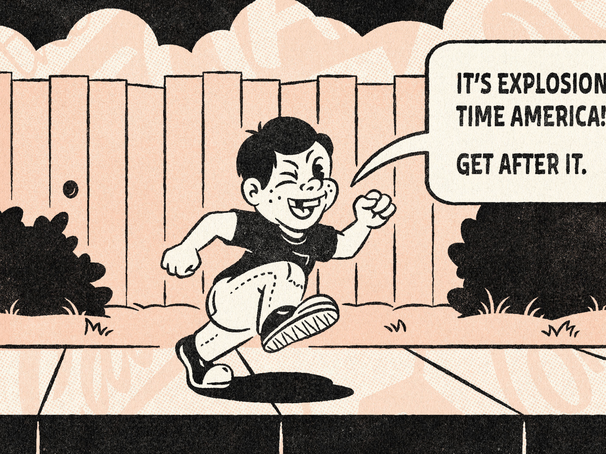 🫡 PSA from Joey Barbecue... 4th of july branding character character design comic design distressed illustration logo retro running texture vintage