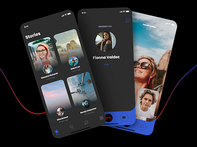 Social App (dark mode) audio call chat dark free free kit freebie media social template text video