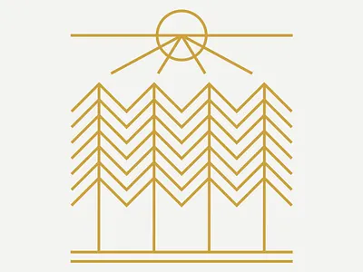 Gold forest print badge brand design draw drawing forest graphic design identity illustrate illustration logo nature outdoors print sun sunshine trees woods