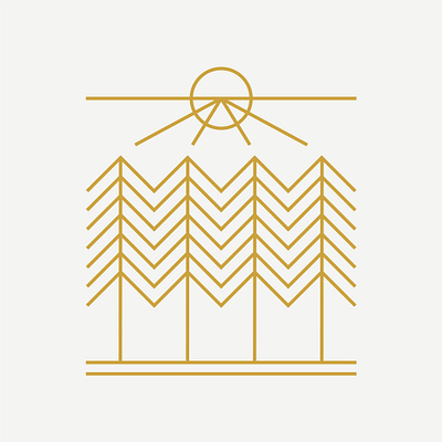 Gold forest print badge brand design draw drawing forest graphic design identity illustrate illustration logo nature outdoors print sun sunshine trees woods