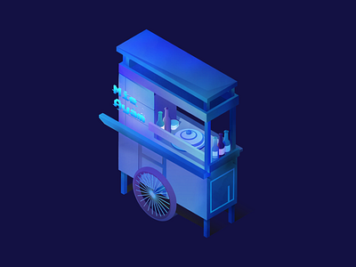 Mie Ayam after effects cyberpunk flatisometric gerobak gradient holo holographic illustration indonesia isometric mie ayam motion motion graphics night scifi vector