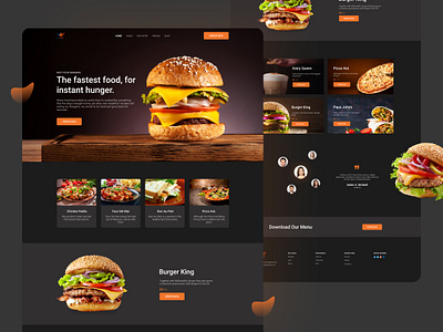 E-commerce Burger Landing Page - Dark Mode burger colorful dark dark mode fast food flat design food delivery foodie illustration ios app landing page landing page design minimal pizza restaurant restaurant app styleguide ui