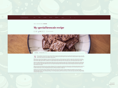 Daily UI #35: Blog Post article page breadcrumbs brown clean design dailyui day 35 dessert dribbble popular flat design food minimalist mint navigation bar recipe simple social share typography usable ux design uxui