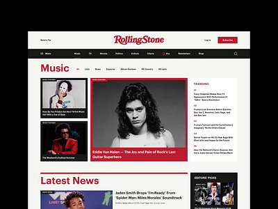 Rolling Stone Magazine Redesign Concept cards ui concept desktop magazine news newsfeed newspaper typography ui uiux web design webdesign