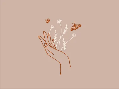 Grow from within 🌿 bee butterfly duotone flowers hand illustration line art logo procreate t shirt