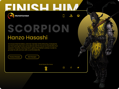 Mortal Kombat character charecter design cybersport design fighter game game art game design mortal kombat photoediting scorpion ui ux web webdesign