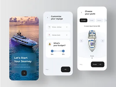 Yacht Searching Service Application - Onboarding blur button design minimal mobile onboarding ui yacht