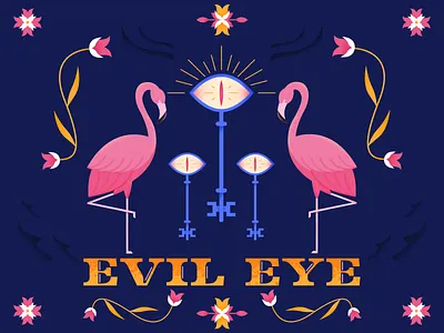 Flamingo: Evil Eye Poster animals art color design evil evil eye eye flamingo flamingos flower illustration key keys lettering pattern plant poster texture typography vector