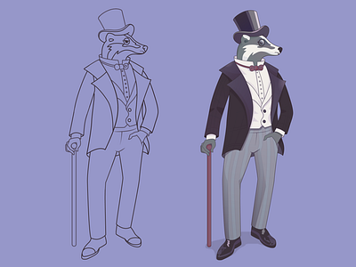 Badger character animals aristocrat badger badgers bar bow tie cane charactar gentleman hat illustration line line art logo mayor monocle pub sir suit vector