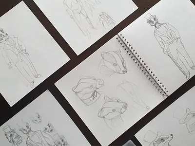Sketches of the character - badger an aristocrat animals badger badgers cane character design character designer character illustration freehand sketch hat idea search illustration jacket logo march pencil sketch pencil sketches sketch sketchbook wild animals
