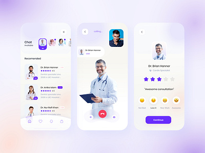 Doctor app v2 (call + Rating) app call colorful doctor doctor appointment exploration find doctor gradient health healthcare hospital app interface medical minimal mobile ui patient app product design ui ux visual