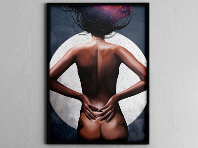 "Space" by Masha Van for Intalence Art art digital art girl illustration moon mystic nude portrait
