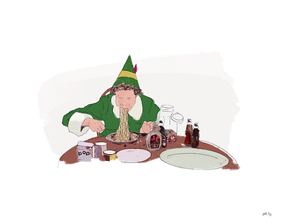 An Elf Breakfast breakfast candy christmas christmas card design elf fun holiday holidays illustration illustrator maple syrup movie movie art sketch spaghetti will ferrell