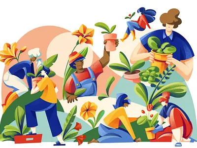 Putting Down Roots - Texas Coop Power Magazine characters editorial editorial illustration flowers garden gardening illustration magazine nature people plant plants sail ho studio sharing sho studio texture