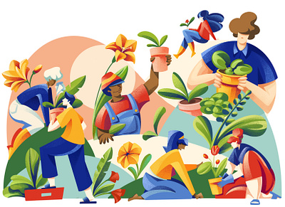 Putting Down Roots - Texas Coop Power Magazine characters editorial editorial illustration flowers garden gardening illustration magazine nature people plant plants sail ho studio sharing sho studio texture