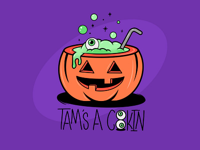 Tams A Cookin' branding cauldron cooking design halloween hay hayhaily logo logo design logo mark logos logotype minimal pumpkin pumpkins spell spooky spooky season witch witchy