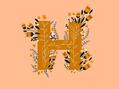 Floral Letter design everytuesday flat floral illustration line procreate shape typogaphy vector
