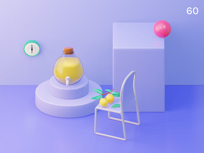 Lemon | Everyday object 3d 3d scene clock colors composition illustration interior design juice bar purple still life